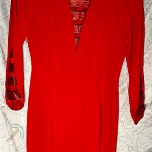 Nite Line 80s Red Long Sleeve Dress with summer bead Details